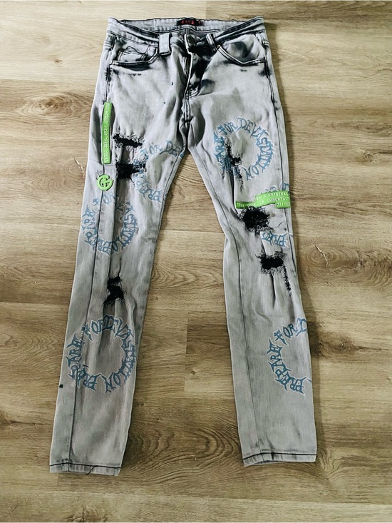 Gala Other - Men's Grey Skinny Jeans with Blue Graphic Ring Prints